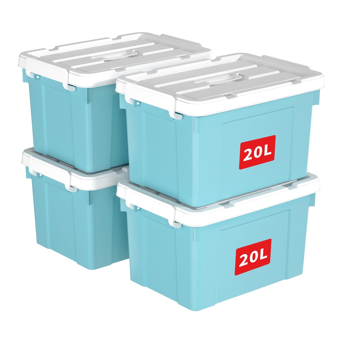 Cetomo 20L*4 Storage Boxes, Carry Plastic Storage Box with Lids, Organizing Container with Handle and Secure Latching Buckles, Stackable, Nestable