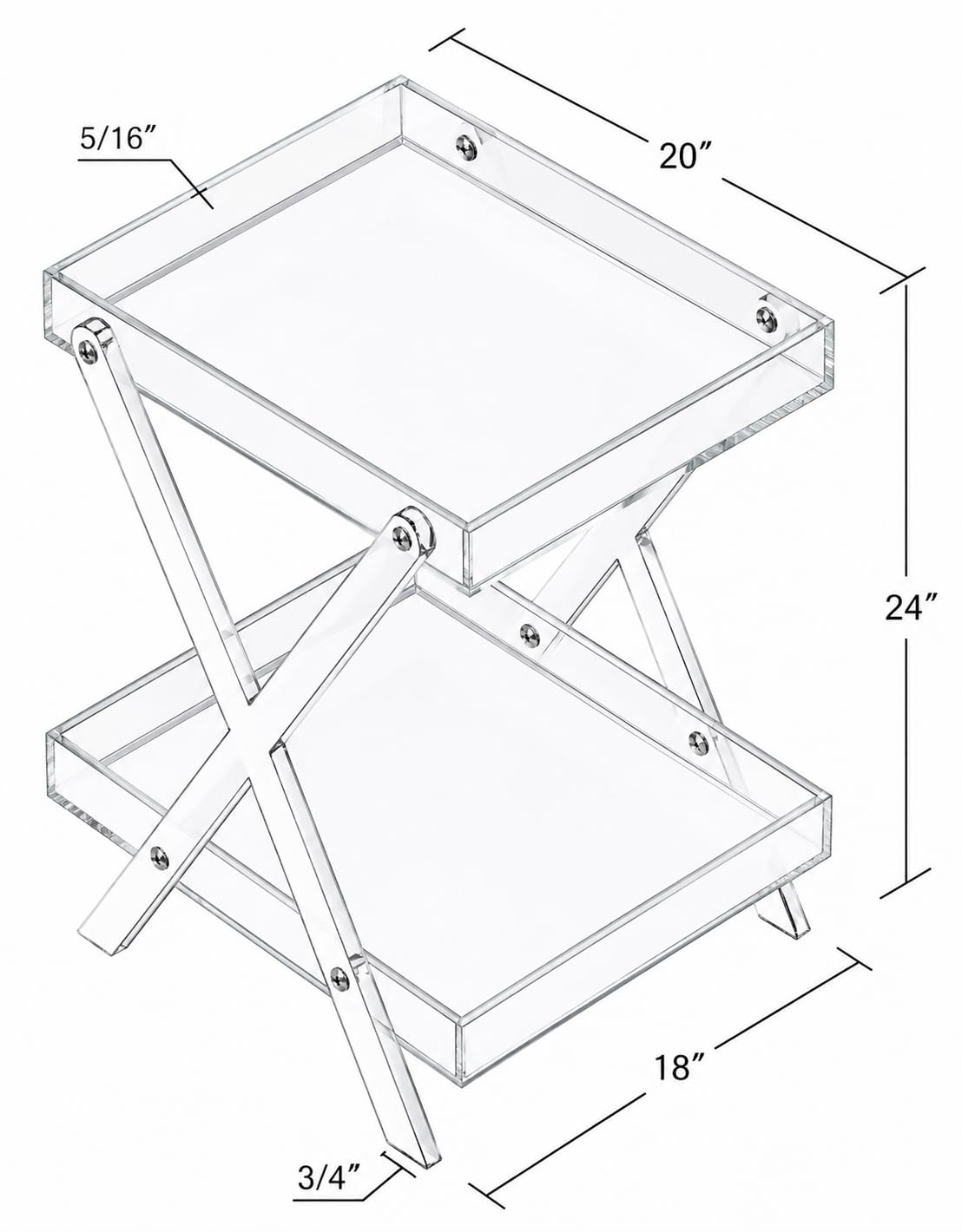 Coolcapis Clear Acrylic Tray Table Folding Small GlaTable for Living Room Bedroom Office – Modern Side Table with Handles (Two-tier)