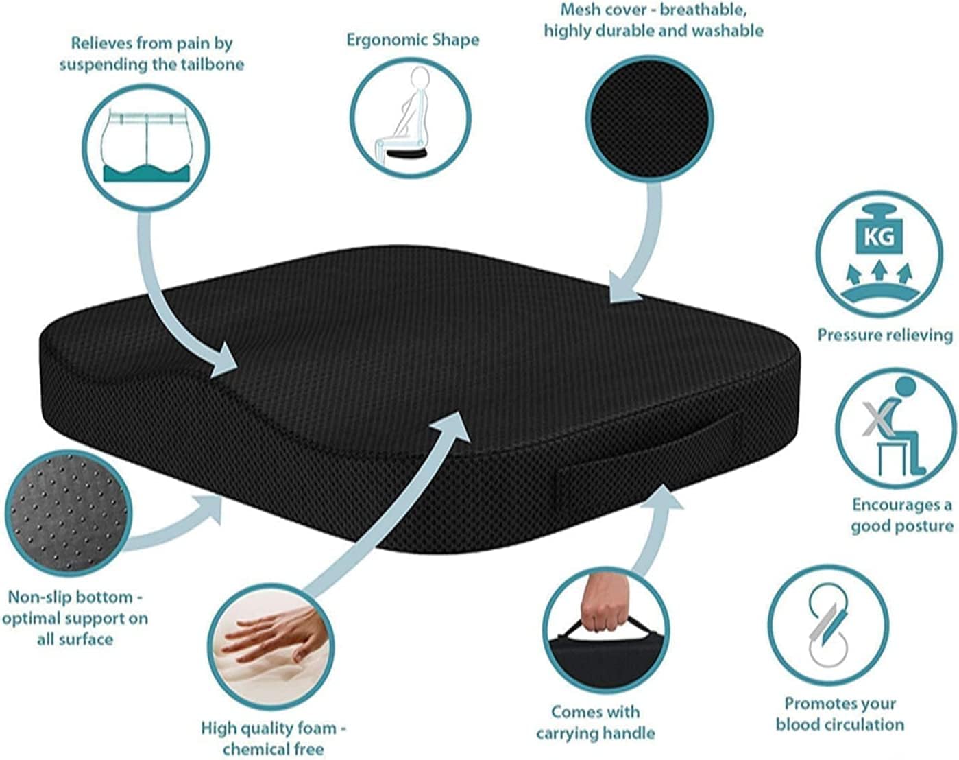 Cozy BoSpin Portable Seat Cushion for Office Soft Memory Foam Seat Cushion Non Slip Bottom with Carry Handle,Washable Cover，Comfortable Coccyx