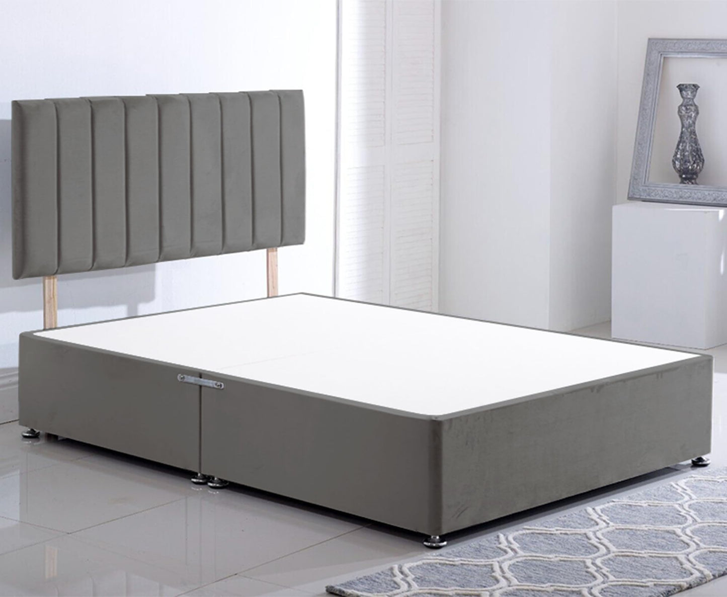 ComfoRest King Size Divan Bed with No Drawers - 5FT - (Grey Plush) - Minimalist Frame for Modern Bedrooms - Durable Design for Versatile Interiors -