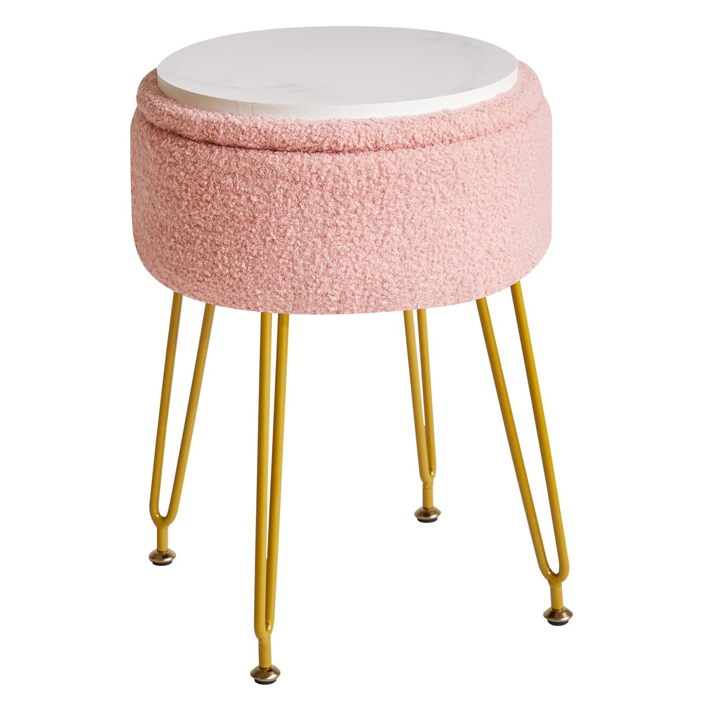 IBUYKE Makeup Vanity Stool, Teddy Velvet Storage Ottoman, Pink WBD010P