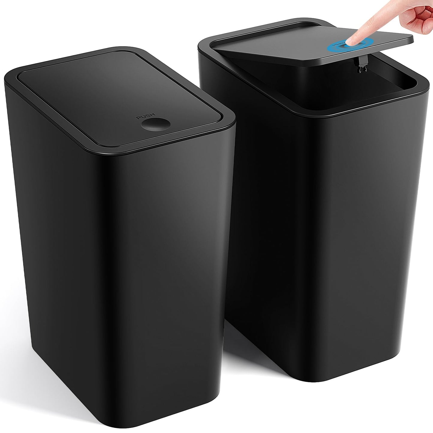 ITCPRL Bathroom Trash Can with Lid, 2 Pack 4 Gallons/15 Litres Garbage Can with Pop-Up Lid, Small Plastic Trash Can