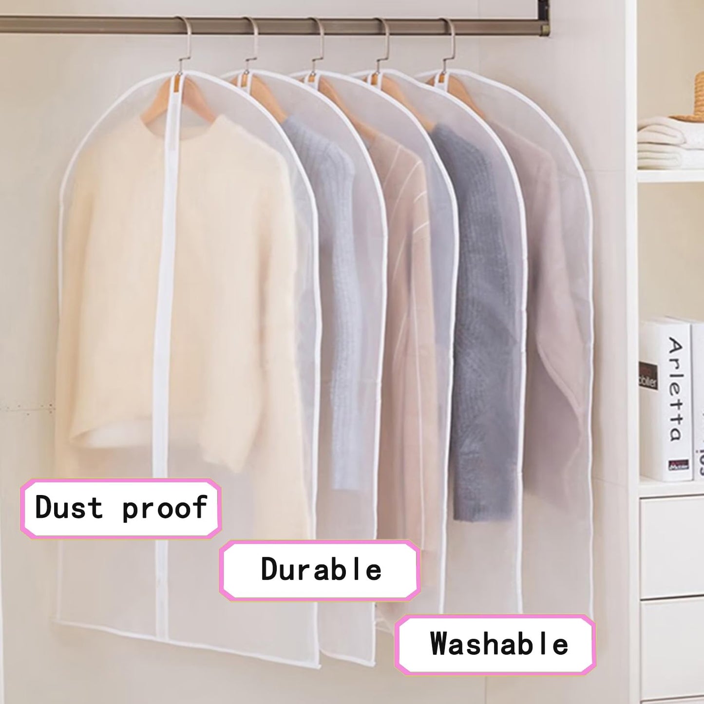 YMWALK 2-Pack Breathable Garment Bags, Long Suit Covers, Dustproof and Waterproof Storage with Zipper, Ideal for Suit, Coat, and Dress Protection