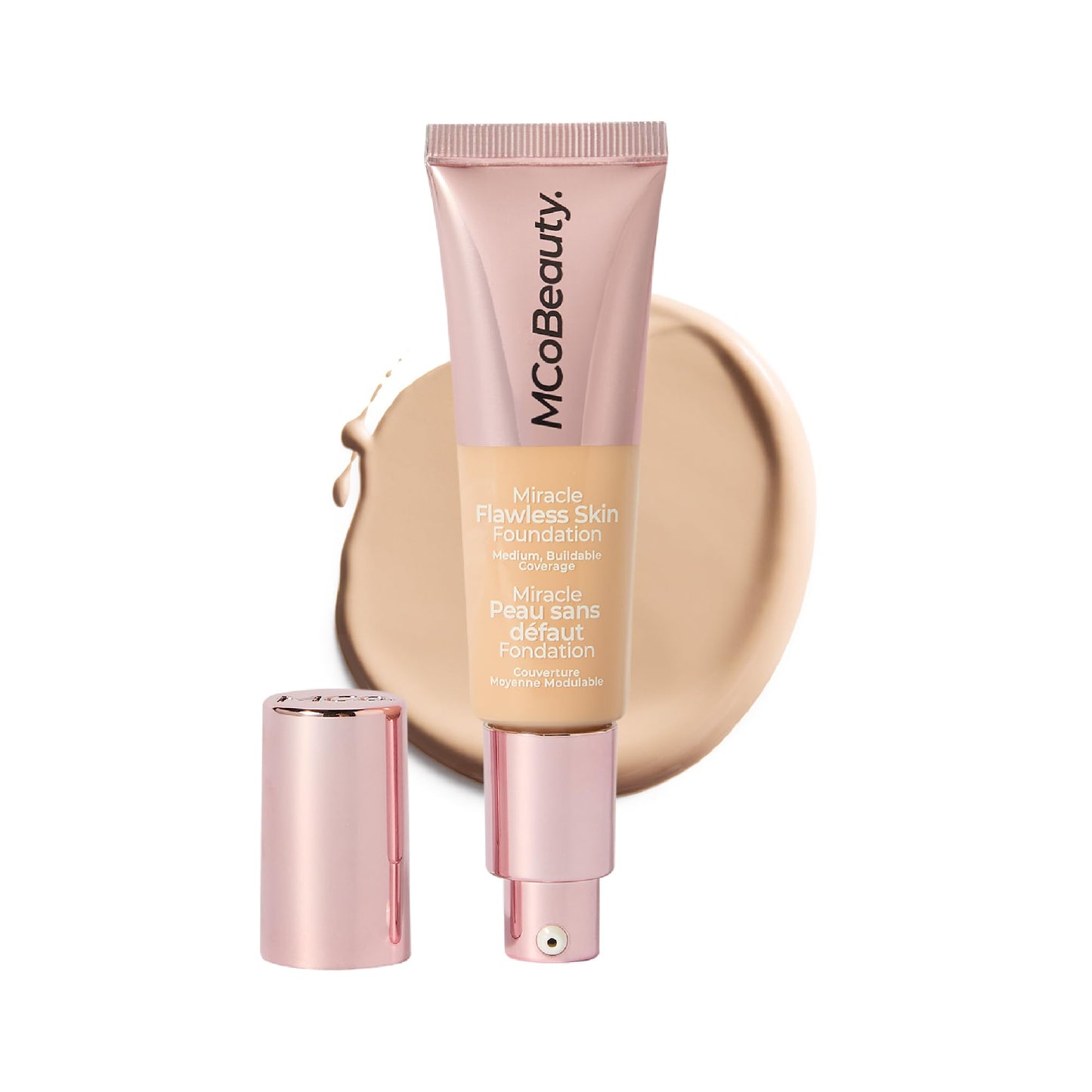 MCoBeauty - Miracle Flawless Skin Liquid Foundation - Pure Ivory Shade - Buildable Dewy-Finish Formula with Hyaluronic Acid, Coconut Water and Rose