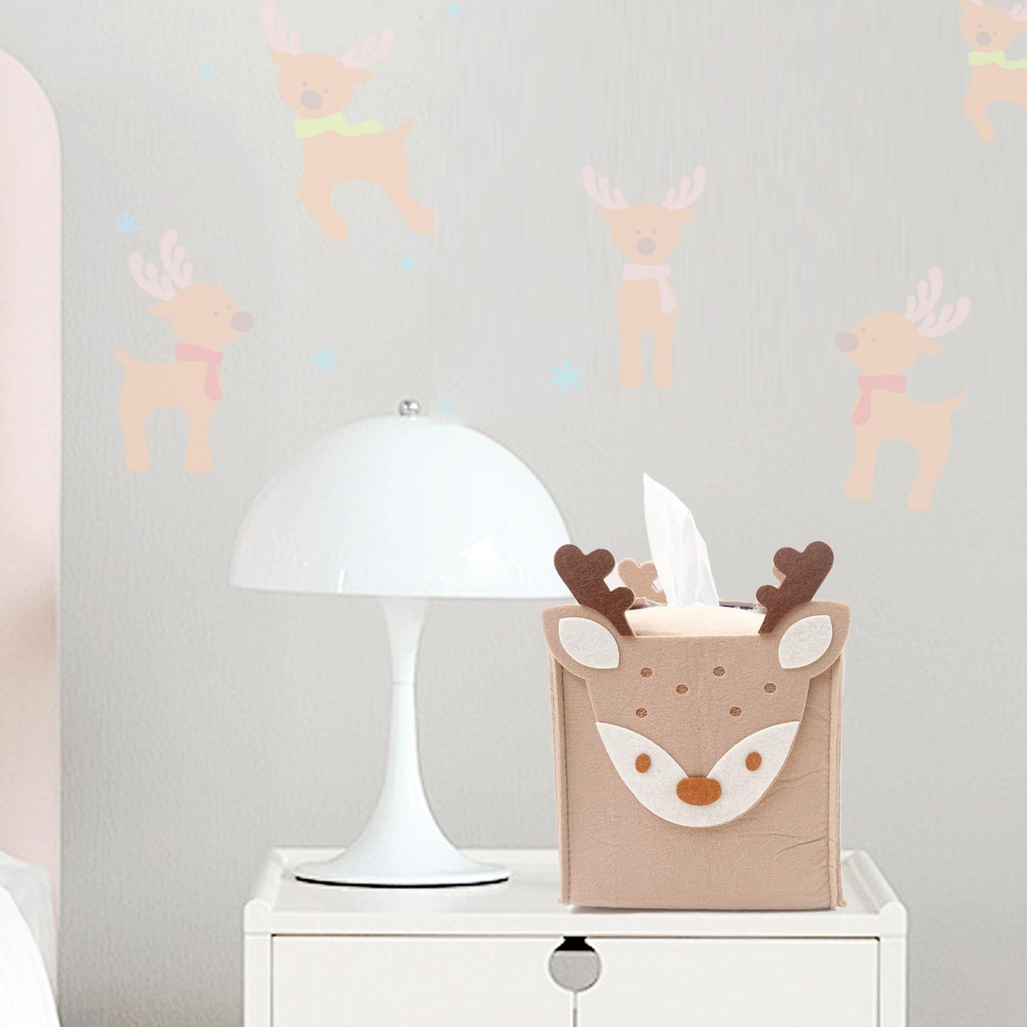 Daily Treasures Cute Deer Square Tissue Box Cover,Refillable Felt Tissue Box Holder with Hook And Loop Fasteners,Unique Tissue Storage Organizer