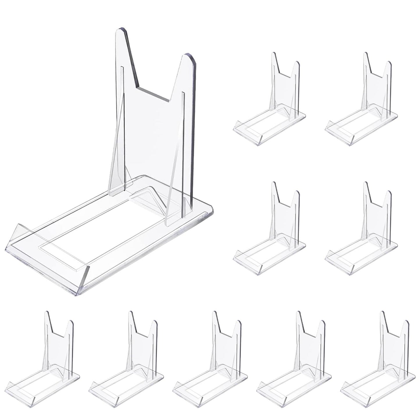 Quixotical 10 PCS Clear Plastic Display Stand, Adjustable Acrylic Plate Holder for Displaying Plates, Photos, Cookbooks, Mobile Phones, and More