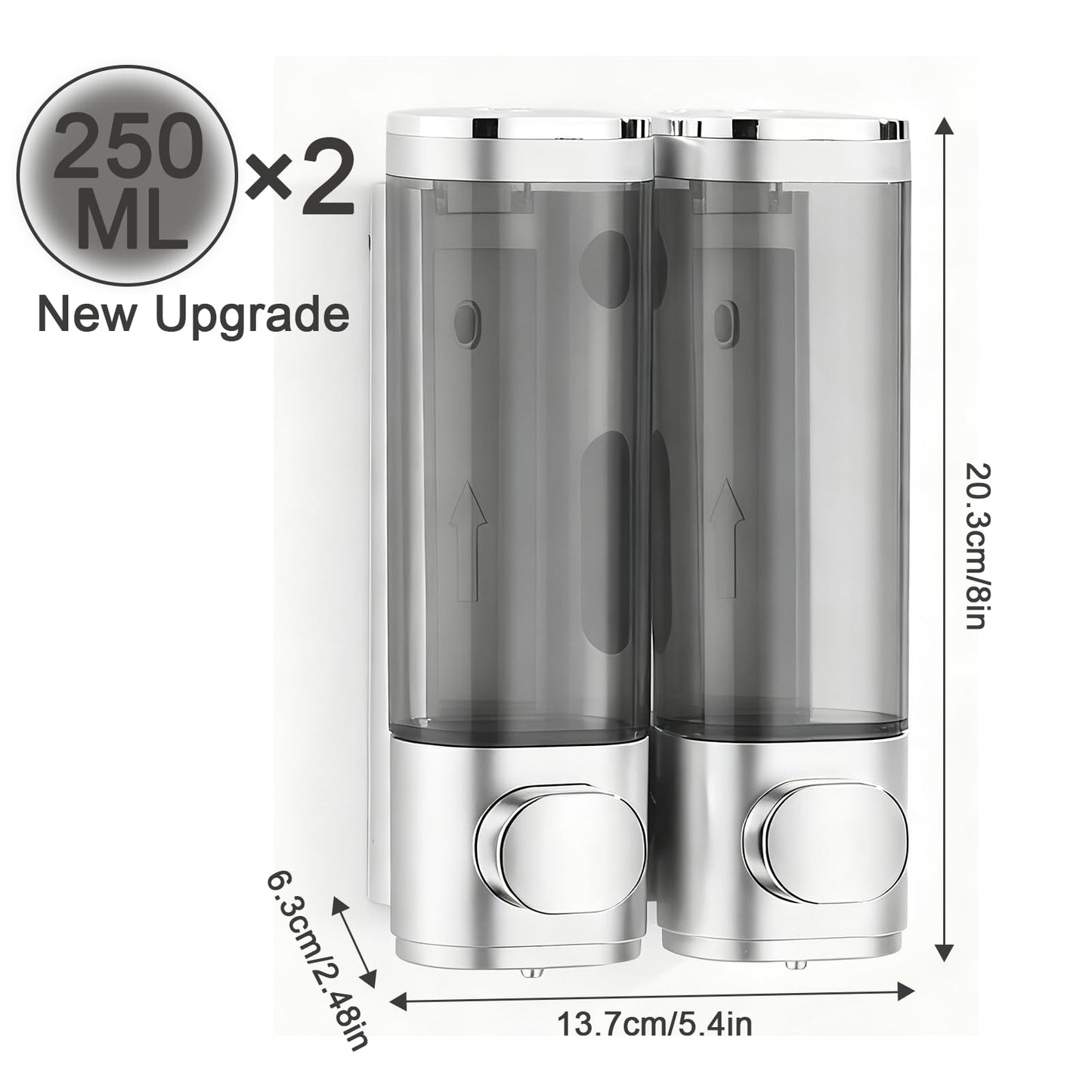 Double 250ML Soap Dispenser - Easy to Refill,Bathroom Wall Mounted Shower Gel Dispenser,Soap Dispenser Bathroom for Home Hotel Restaurant,Dispenser