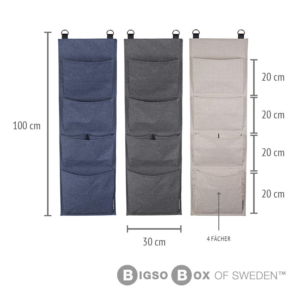 Bigso Box of Sweden Foldable Hanging Storage Organiser - Door and Wall Hanging Storage with 4 Compartments and Linen Effect