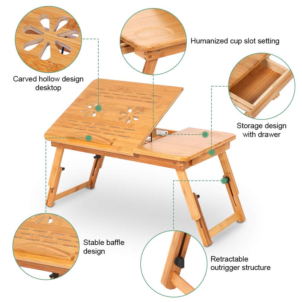 Laptop Desk Adjustable Portable Foldable Stand Tray Table Ergonomic Workstation for Bed Sofa Natural 20 x 50 x 30 cm 1 Pack