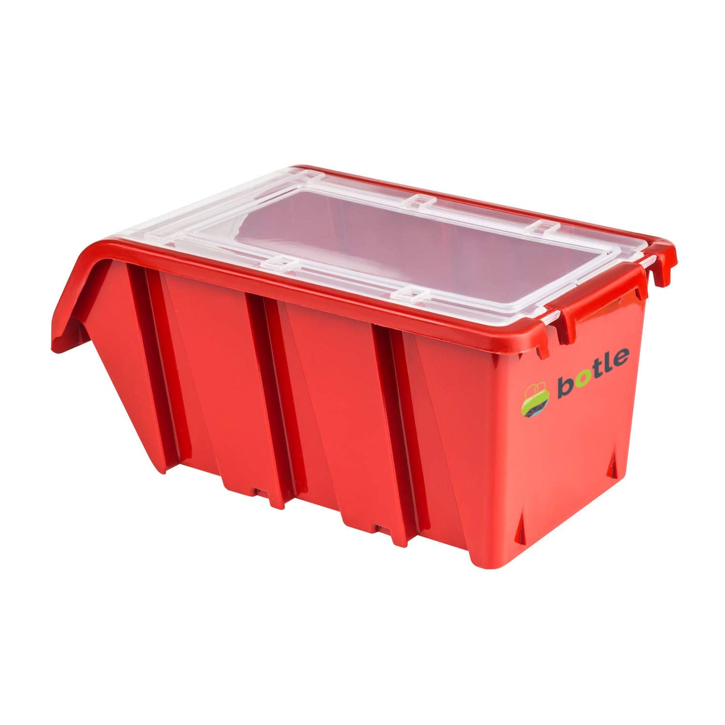 10 x Stacking Boxes with Lid, Workshop, Stacking Box, Sorting Box, 100 x 155 x 70 cm, Red, Stackable Plastic Storage Boxes