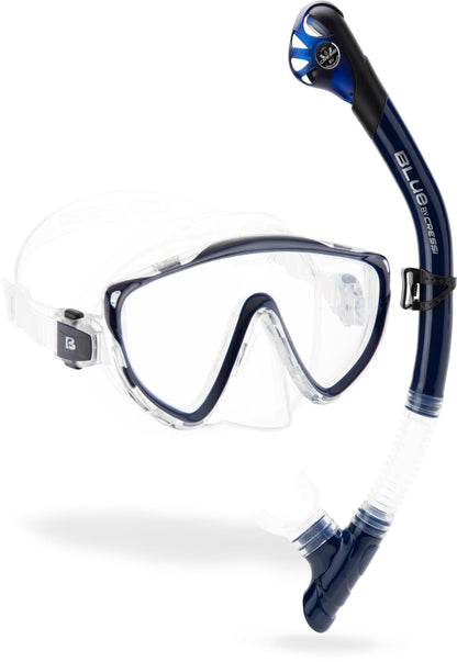 CRESSI Tino & Scilla Clear/Blue Navy - Adult Combo Set Tino Snorkeling Mask and Snorkel Scilla, Clear/Blue Navy, One Size