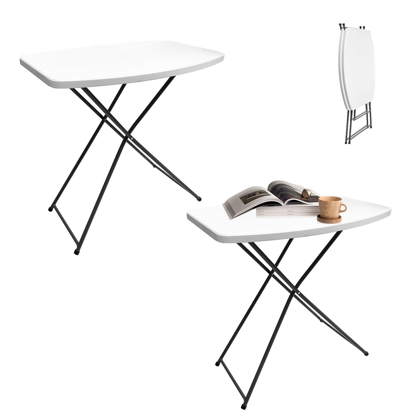 HQTrailTrekker Set of 2 TV Tray Tables Folding Portable Adjustable Plastic Folding Table TV Dinner Tray Foldable for Living Room Dining Room Offers