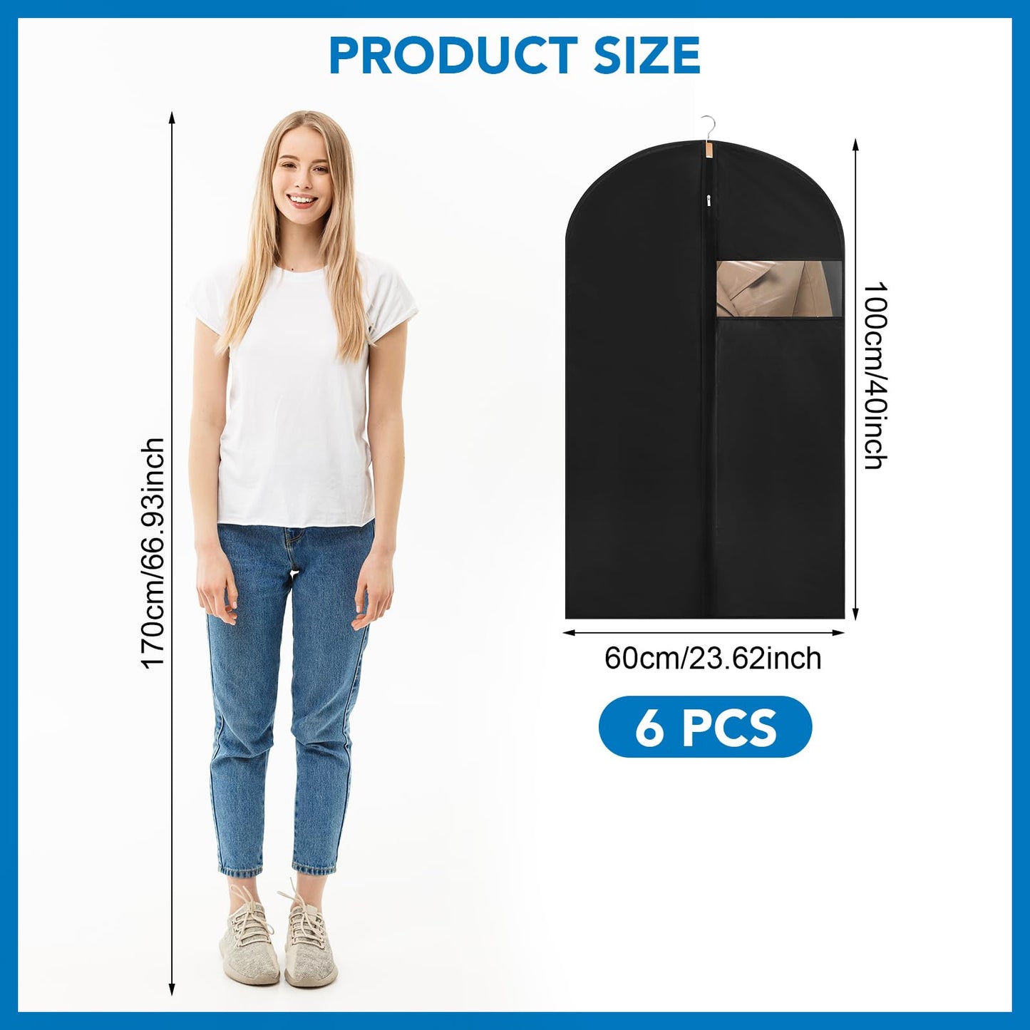 6 Pack Suit Bags PEVA Garment Bags Clothes Covers Suit Protector 60cm*100cm
