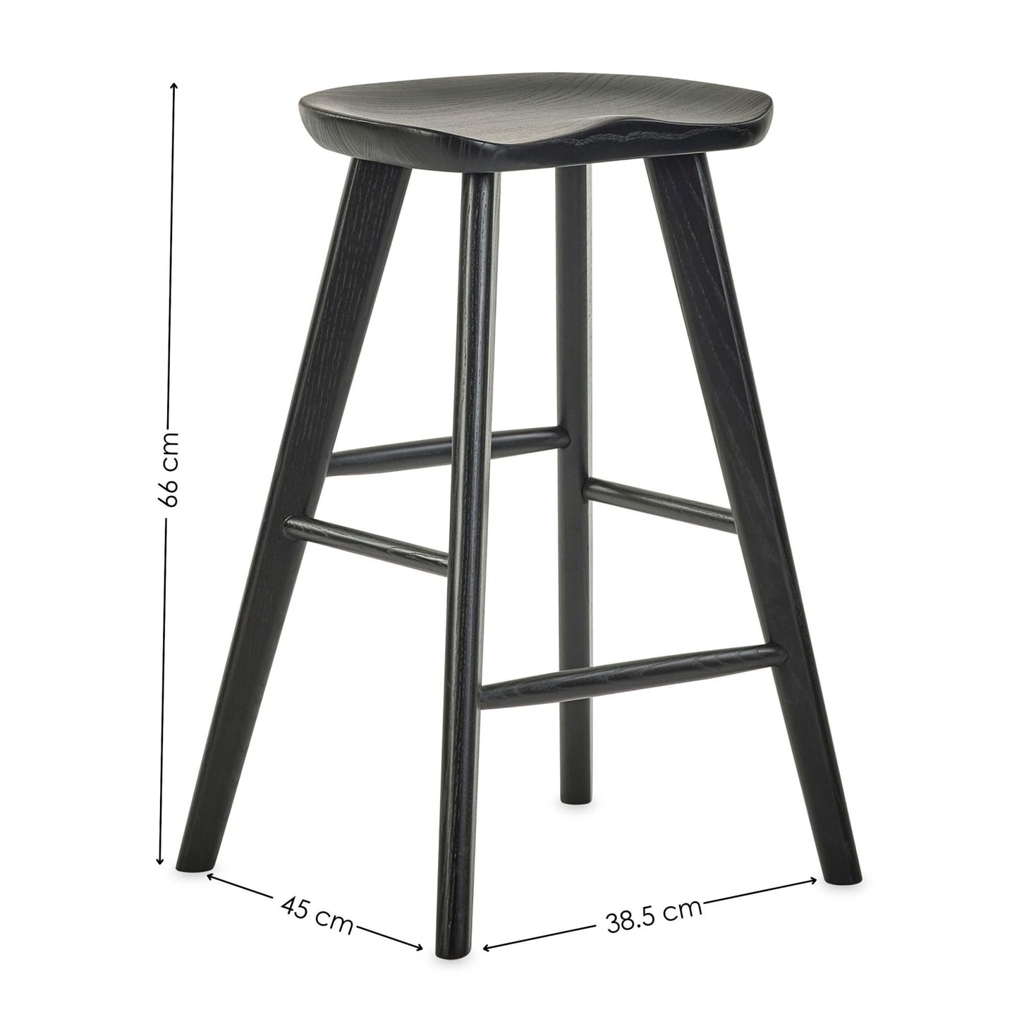 Julian Bowen Mulu Bar Stool, Solid Oak, Black - H66 x W45 x D39.5cm