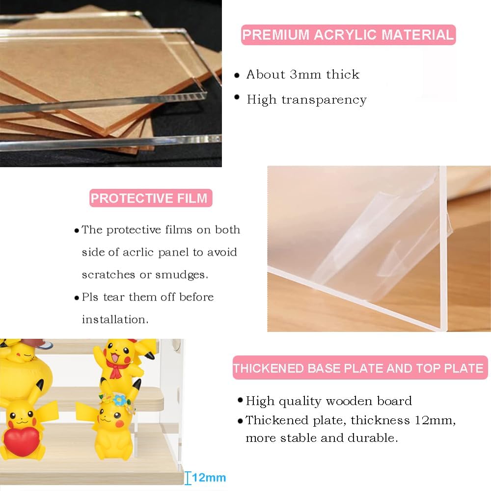 Nynelly 4 Tier Clear Acrylic Display Case for Models, Mini Figures, Pop Mart, Labubu, Sonny Angel, Smiski - Assemble Dustproof Display Box with Door