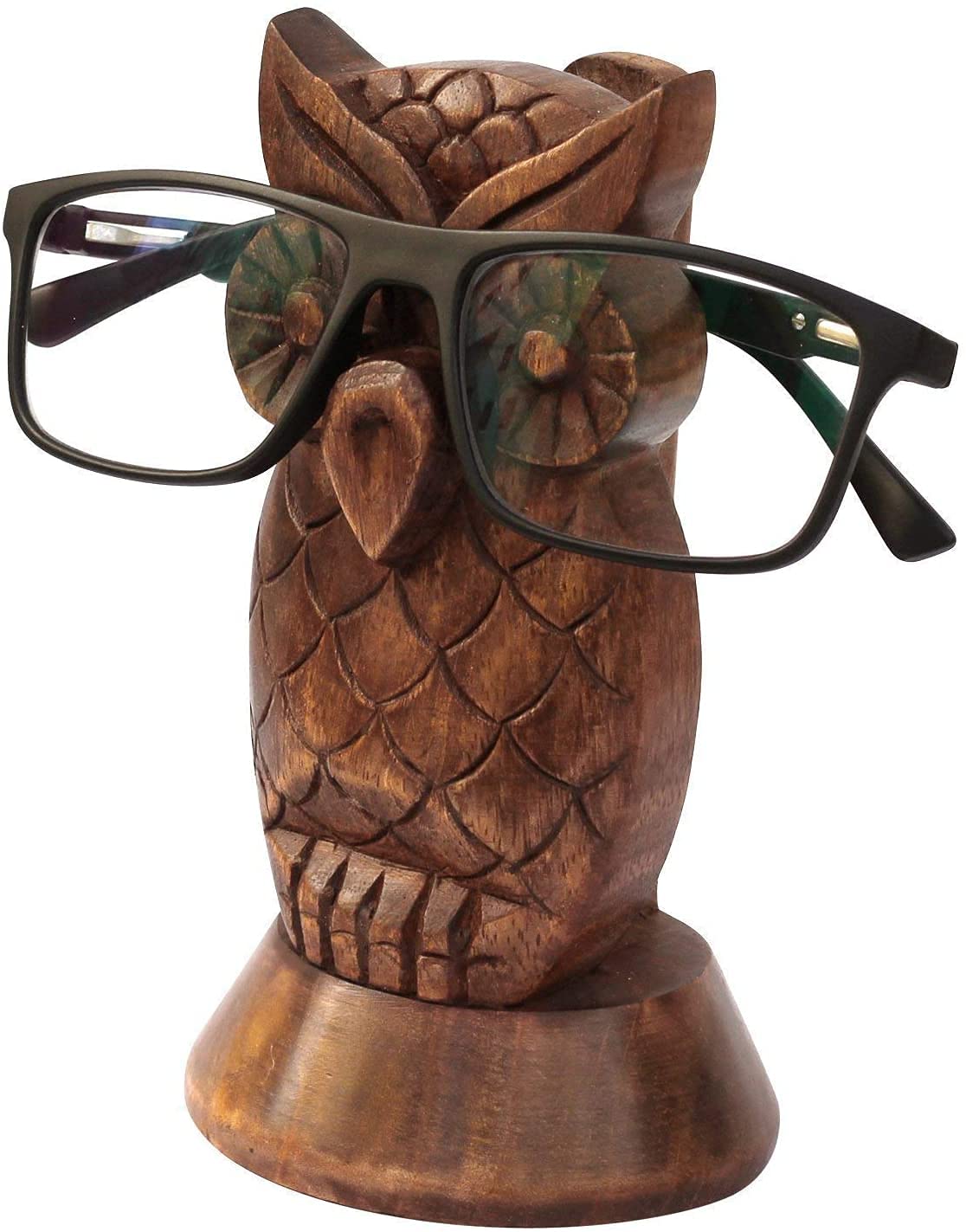 Ajuny Handcrafted Wooden Eyeglass Spectacle Holder - Handmade Owl Design Eyewear Wood Display Stand