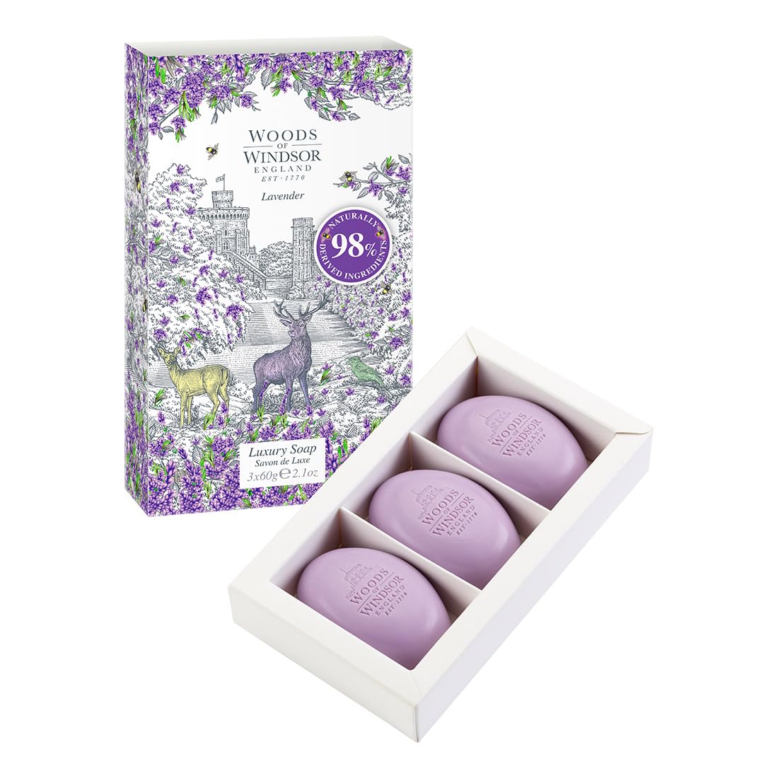 Woods of Windsor Lavender Soap Bars, Moisturising Soap Bar with Shea Butter, Vegetable Based Fine Milled Soap with Notes of Patchouli and Musk, Hand