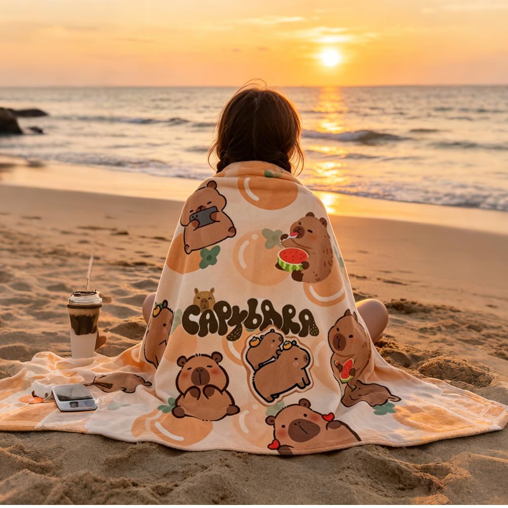 Capybara Beach Towel, Quick Dry Towels Microfibre Beach Towel Capybara Bath Towels Lightweight Swimming Towel Beach Blanket PoolTowel Printed Beach