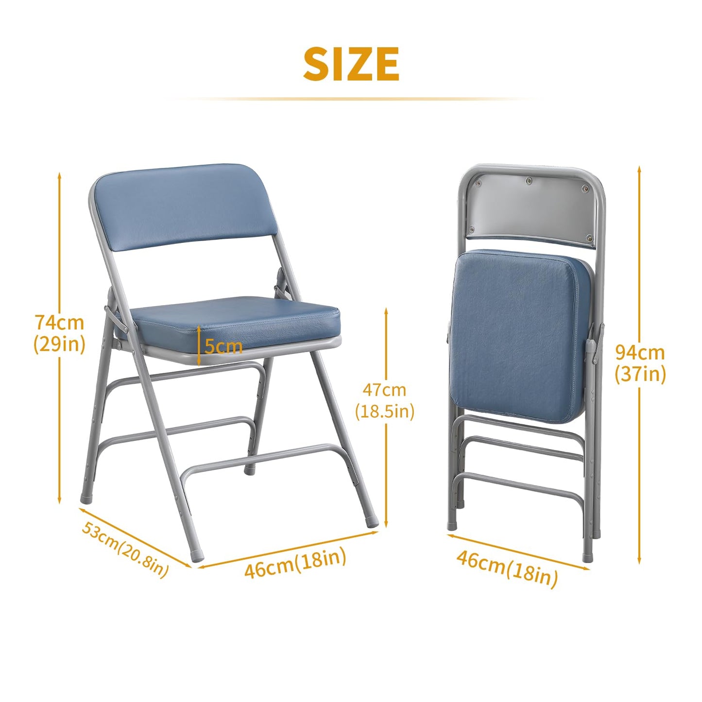 BOOSDEN Blue Padded Folding Chairs, Foldable Chair with Thick Cushion