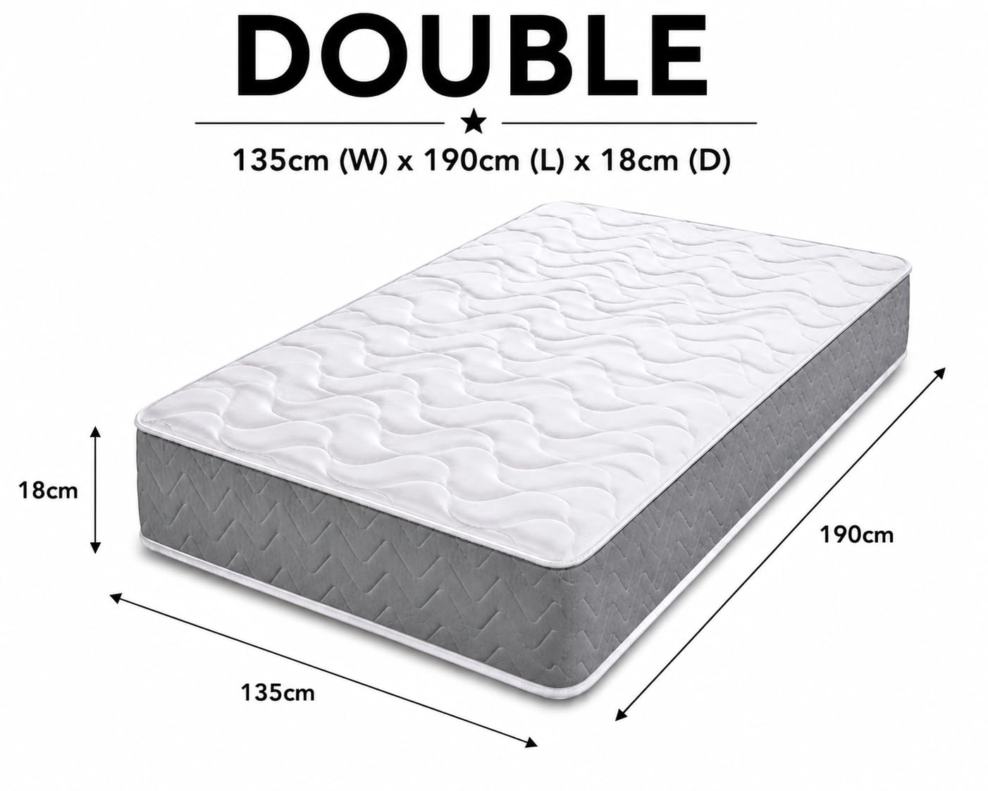 Starlight Beds Twilight Grey Double Mattress - 4ft6 x 6ft3