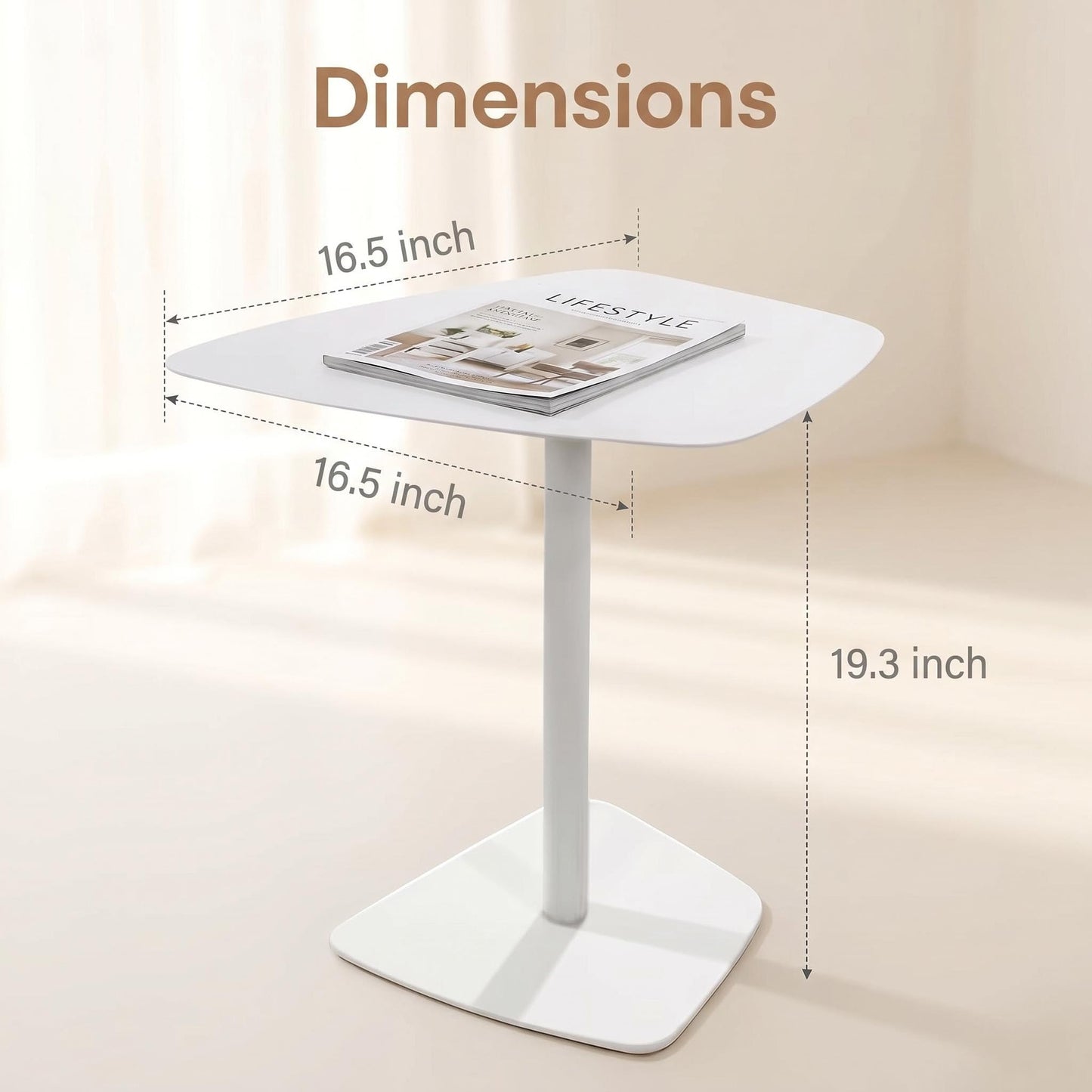 Topower Industrial Side Table, Bedside Table, Sofa Side Table, Small Coffee Table, 19.3 Height, Metal Frame, for Living Room, Bedroom, Verandah, White