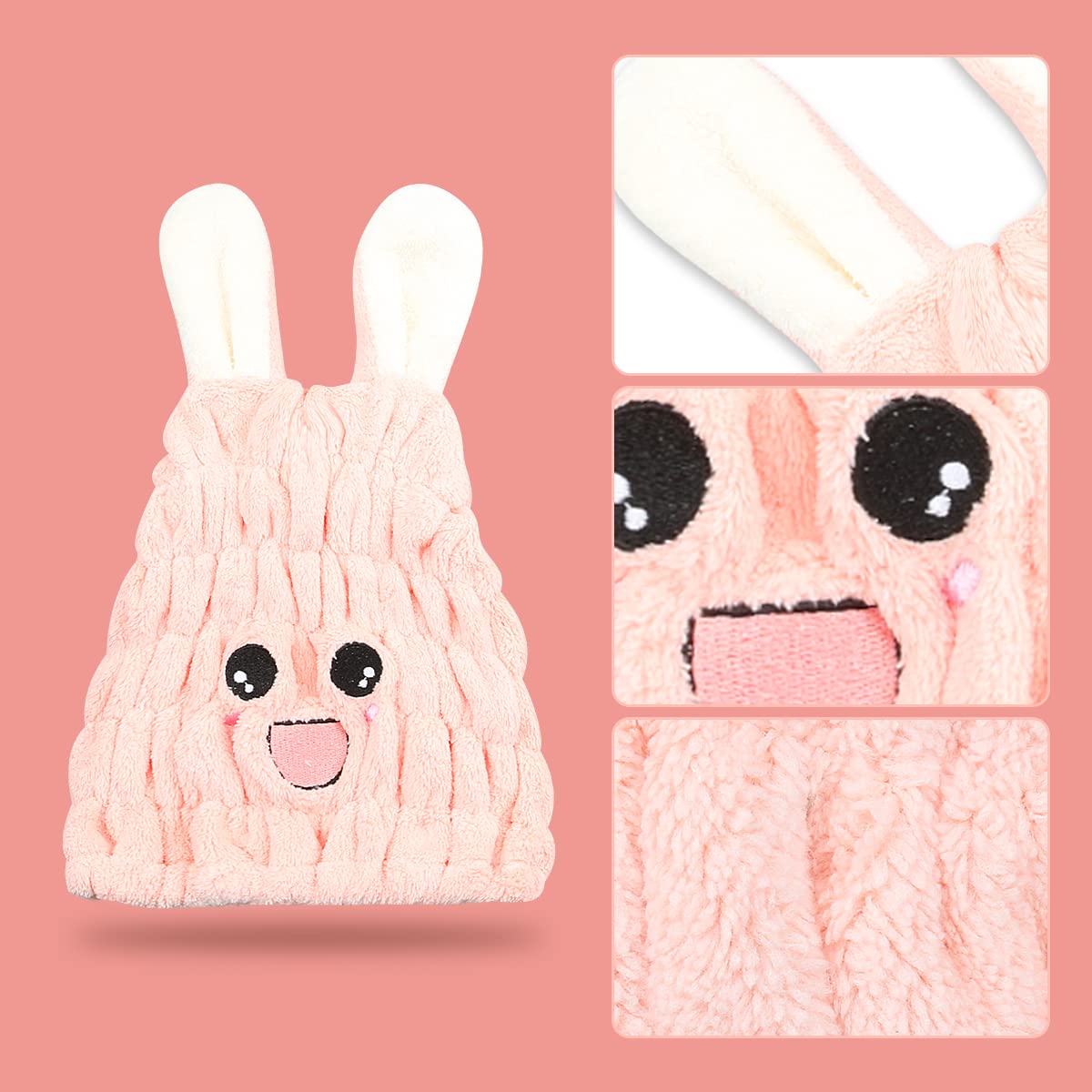 Jagowa Hair Dry Hat Wrap Towel Cute Cartoon Ear Fleece Quick Drying Bath Cap Hair Turban Cap for Women Adults or Kids GirlsPink, White, Grey