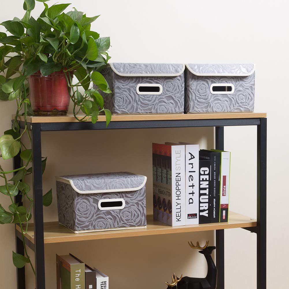 Prandom Storage Boxes with Lids Small.Rose Pattern Fabric Decorative Storage Box, Really Useful Box,Clothing Storage,Cubes