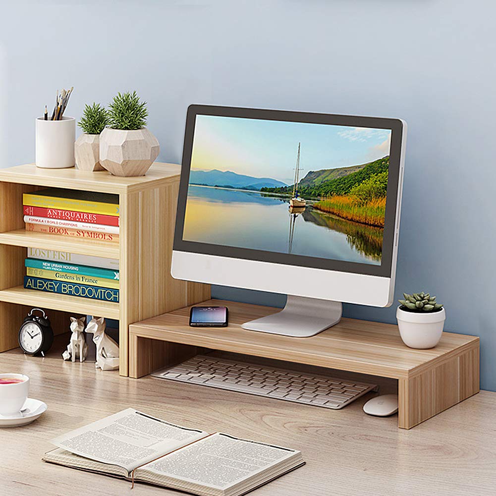 Greensen Desktop Monitor Stand, Heavy Duty Wooden Monitor Riser Computer/ Laptop/ TV Screen Riser 15 mm MDF for Office and Home, 50 × 20 × 7.7 cm