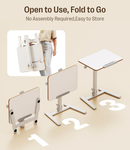MAIDeSITe Fit Go Overbed Table with Wheels, Foldable Height Adjustable Desk