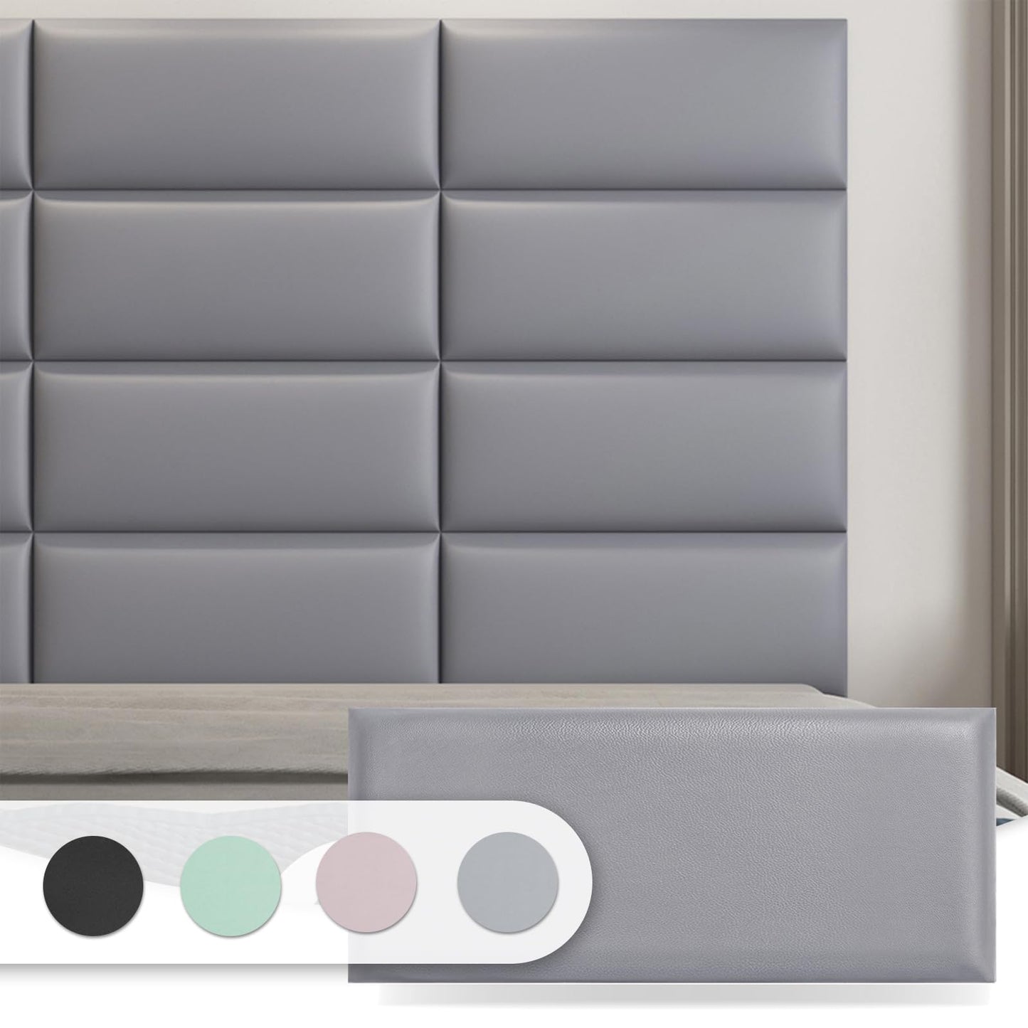 Art3d Peel and Stick Headboard for Twin in Grey, Pack of 6 Panels Sized 9.84" x 23.62", Soundproof Wall Panels 3D, Upholstered Wall Panel