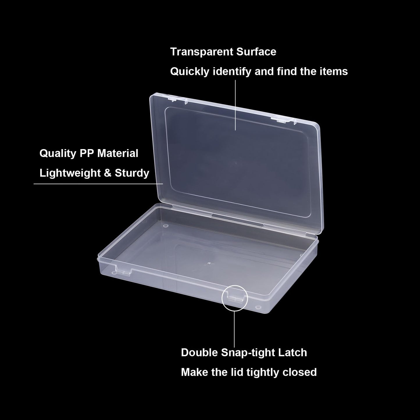 PATIKIL 9x6x1.2inch Clear Storage Box with Hinged Lid, 4Pack Plastic Stackable Rectangle Organizer Container for Beads Jewelry Small Items Art Craft