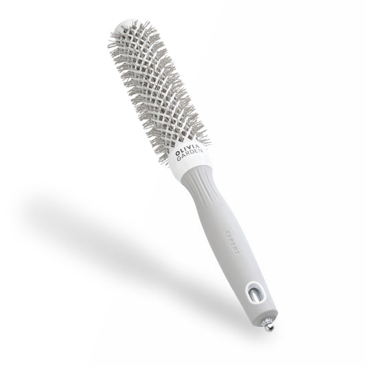 Olivia Garden Expert Blowout Speed ? White & Grey - 25 - Ceramic Coated Round Brush with Extra Long Barrel for 25% Faster Blowouts