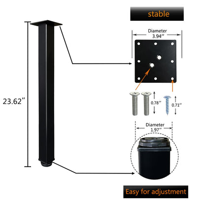 QLLY 60cm/23.6 inch Square Tall Metal Desk Legs, Office Table Furniture Leg Set, Set of 4 60cm, Black
