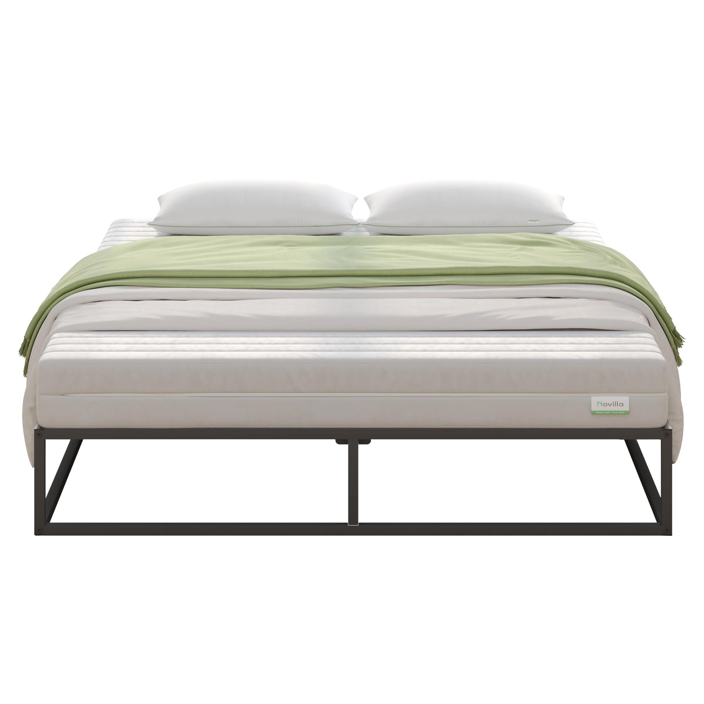 Novilla 25cm Metal Single Bed Frame, Platform Bed Frame, Engineered Wood Slat Support, Mattress Foundation, Easy Assembly, 90x190cm, Black