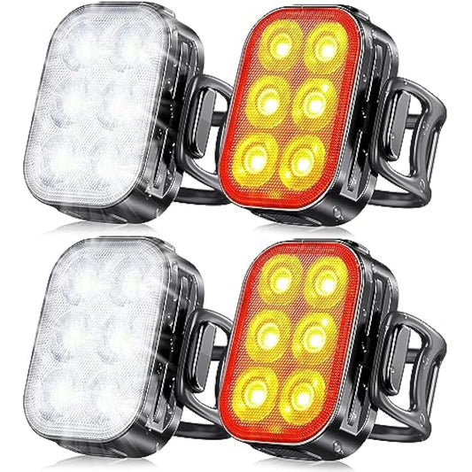 Glangeh Bike Lights Ultra Slim, Rechargeable Bicycle Lights Front and Rear, 4+6 Modes Bike Light, Waterproof IP65 Cycle Lights for Road Safety, 1.5 Hrs Fast Charging Bike Light Cycling Headlights Set