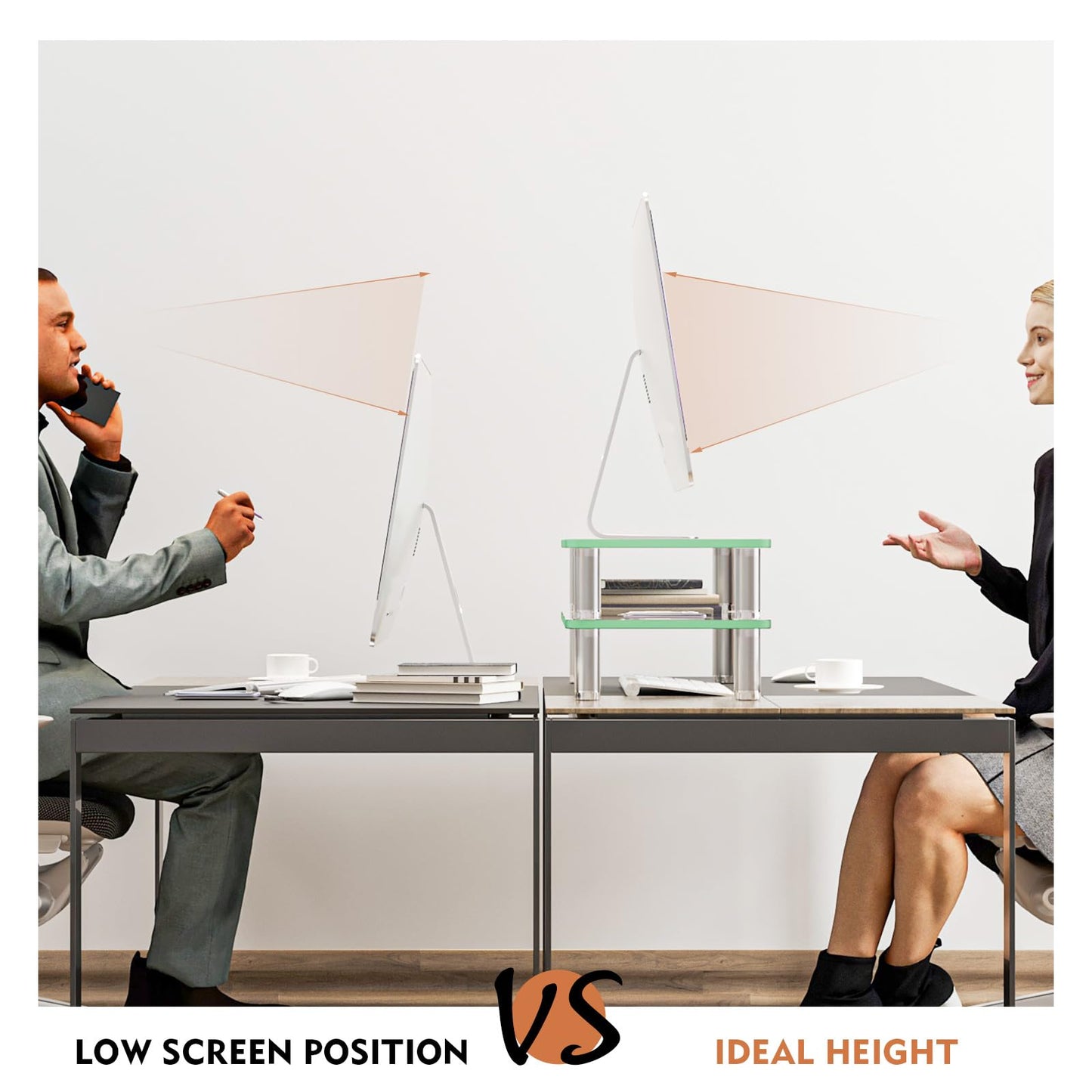 Hemudu 2 Pack Computer Monitor Stand Riser with Height Adjustable ‎56cm x 24cm Multi Media Desktop Stand for PC Computer Monitor