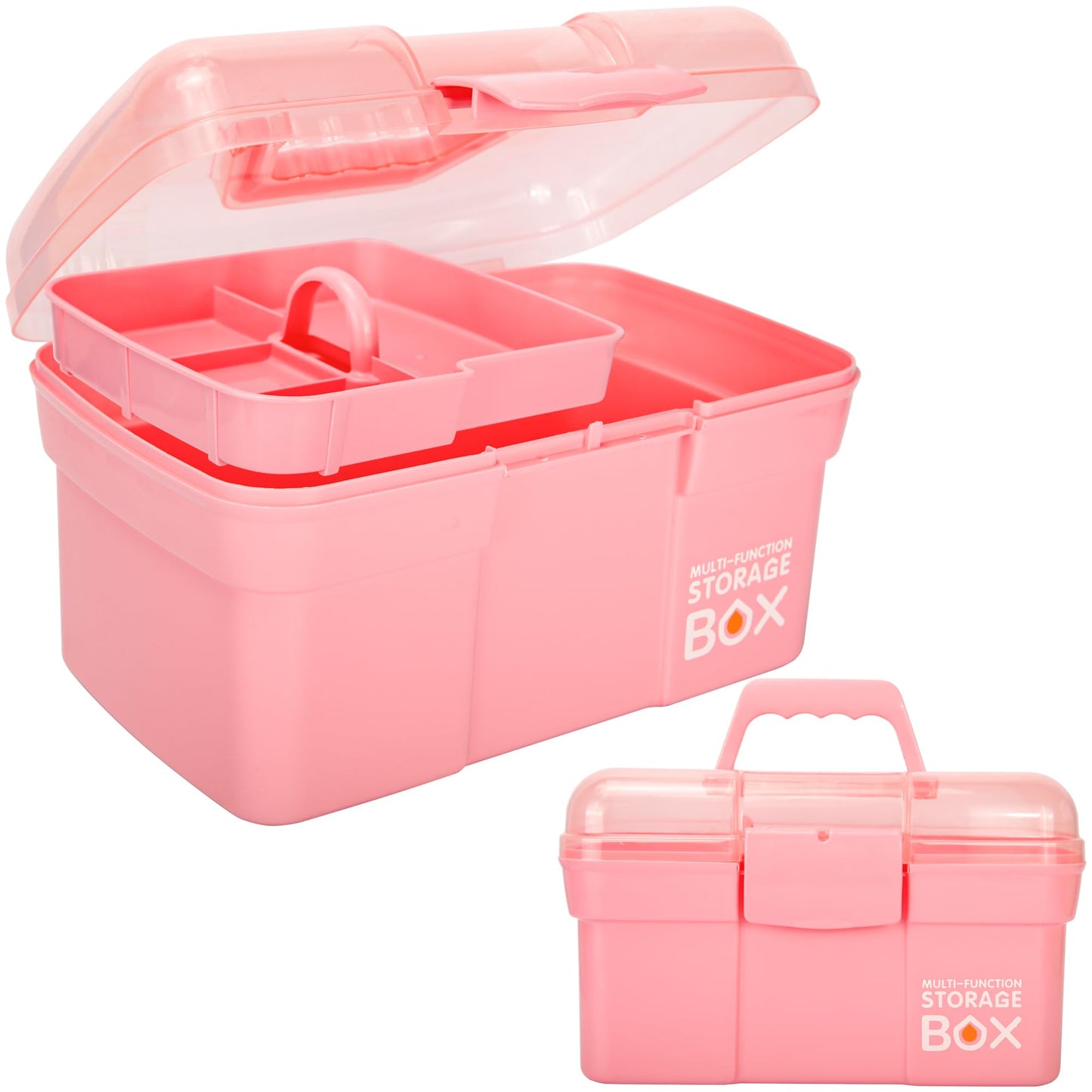 Creahaus 11in Multipurpose Storage Box with Removable Tray, Plastic Small Storage Box with Handle, Portable Art Craft Organizer Case for Sewing
