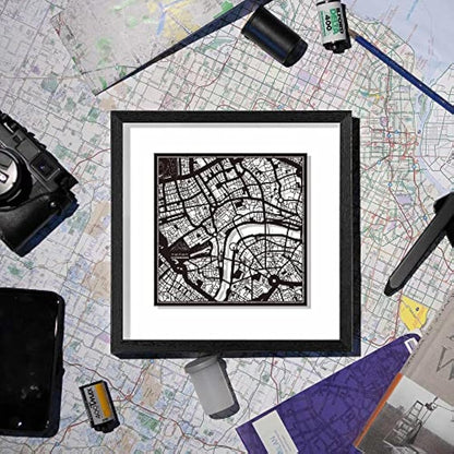 O3 DESIGN STUDIO Bristol Paper Cut Map framed, Black map, Black frame, 23x23 cm, Gift Boxed, 2 background color, self-changing, Paper Art