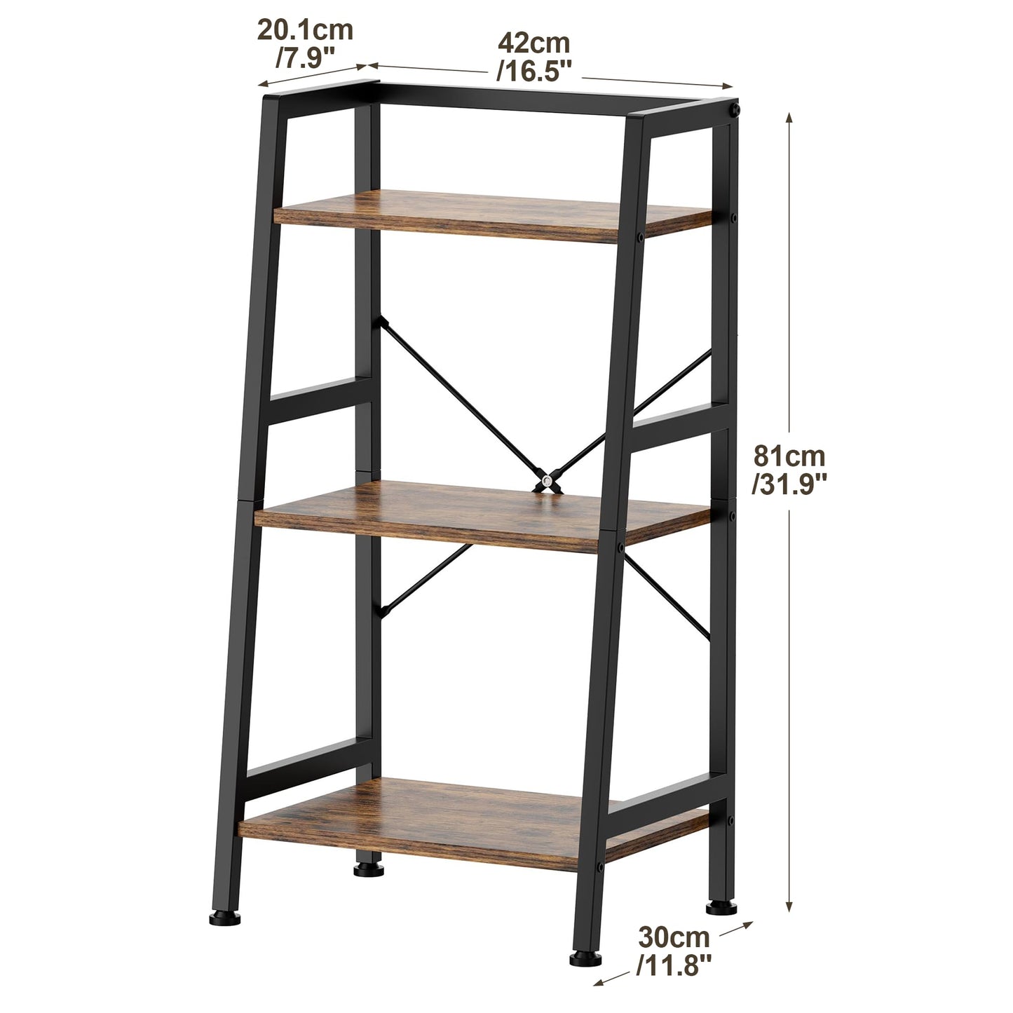 Vantimo 3-Tier Ladder Shelf, Industrial Storage Shelving Unit with Wooden Shelves & Metal Frame