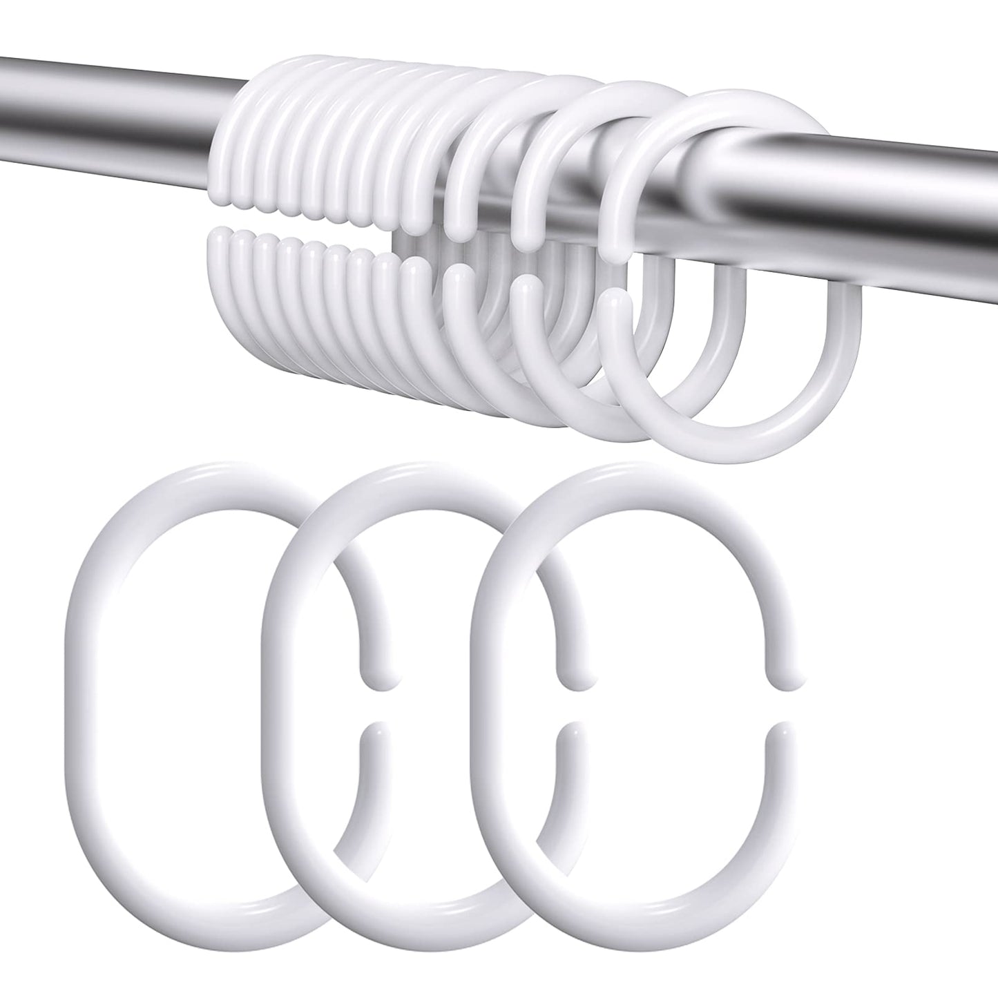 Simkopy Plastic Shower Curtain Hooks, 24 Pack C-Shaped Rings, White, for Bathroom & Window Rod