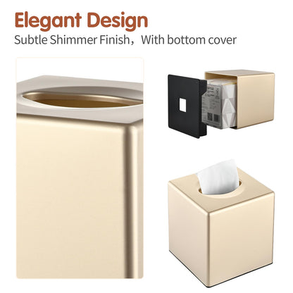 Y-in Hand Tissue Box Cover, Square Facial Tissue Holder Storage for Bathroom Vanity, Countertops, Dressers, Night Stand, Parlors and Offices - Gold