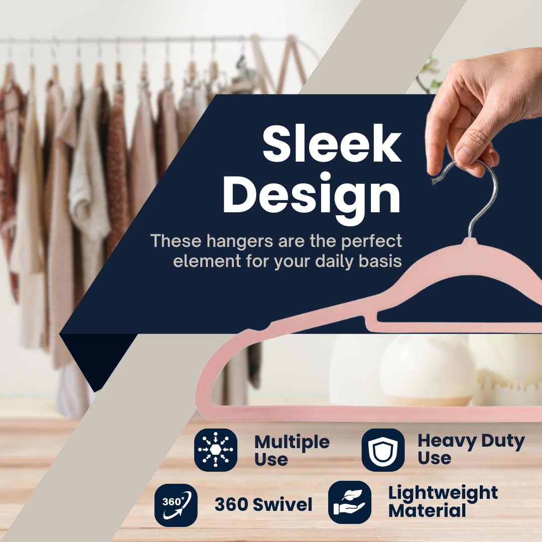 Sasha Morel 20 Pack Velvet Coat Hangers – Non Slip Velvet Hangers for Clothes, Space Saving Adult Hangers with Tie Organizer & Swivel Hooks