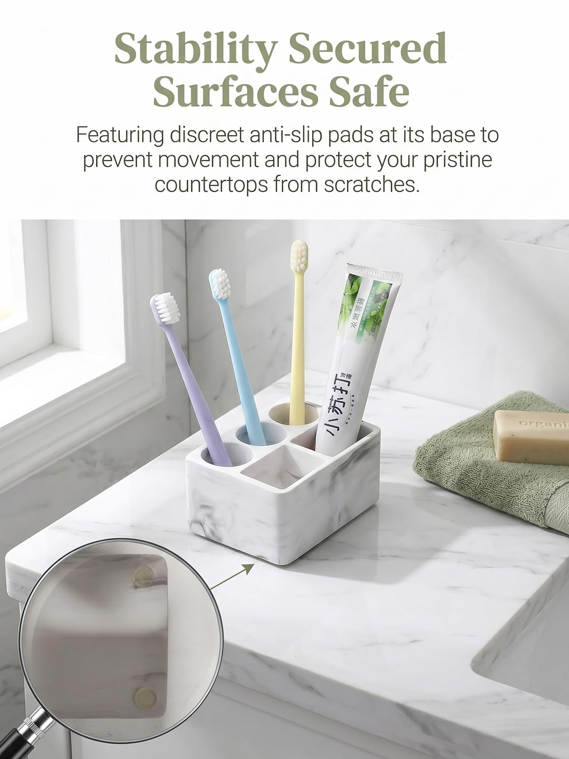 Zipplunk Diatomite Toothbrush Holder, Toothpaste Holder (Marble White)