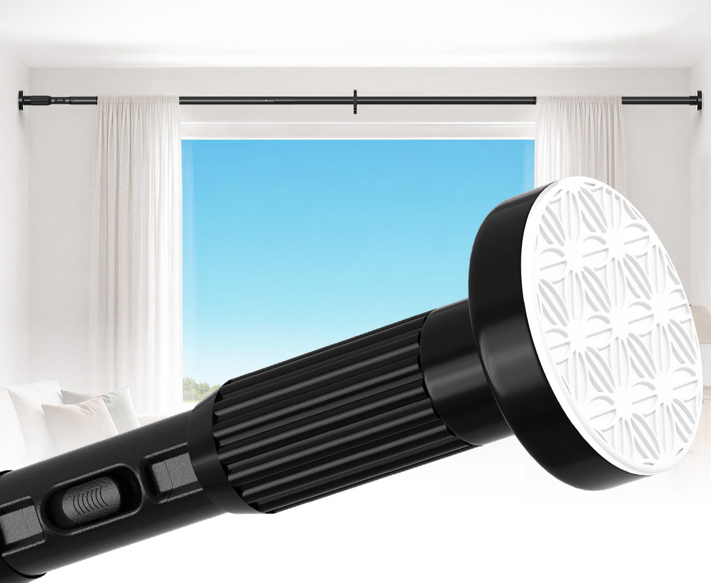 Heavy Duty Extendable Shower Curtain Pole 104-372cm Black No Drill