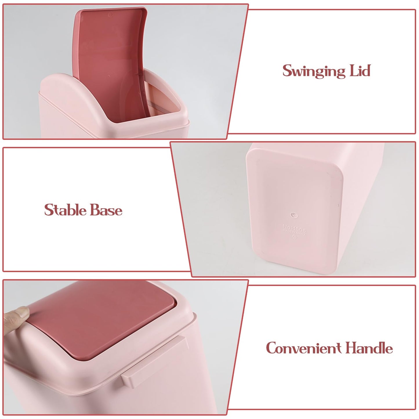 Afromy 15L Kitchen Swing Top Bin, Swing Lid Trash Can, Pink