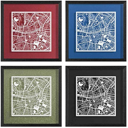 O3 DESIGN STUDIO Dublin Marco de Papel para mapas, White map, Black frame, 9x9 inches, Gift Boxed, 4 background color, self-changing, Paper Art