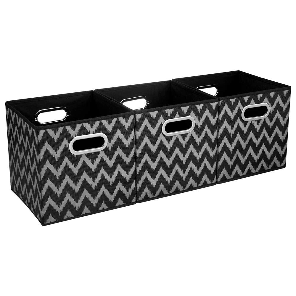 HSDT 3 Cube Storage Bins Black 10.5x10.5x11 Inch Foldable Grid Chevron Print Fabric Half Storage Basketes for Home Organizers Storage Drawer,QY-SC10-3