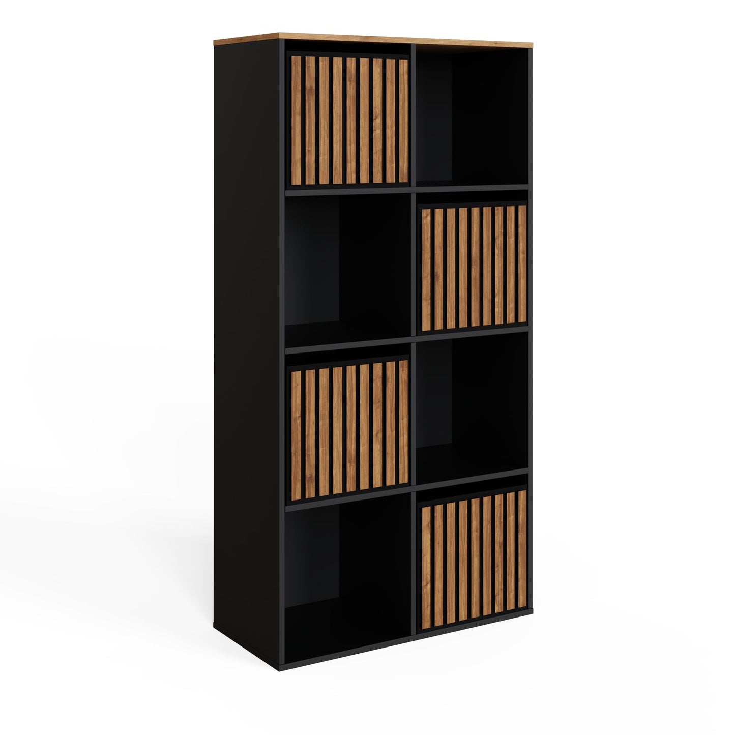 GFW Kube Cube Storage Unit with Open & Hidden Storage, Black & Walnut Effect Shelving Unit for Living Room, Bedroom or Office