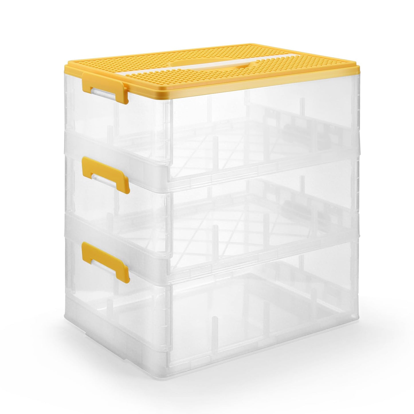Yocdunm 18L Storage Boxes with Lids, Cube Kids 3 Layers Stackable Plastic Drawer Organiser Handle,Storage Box for Magnetic Building Blocks Bricks