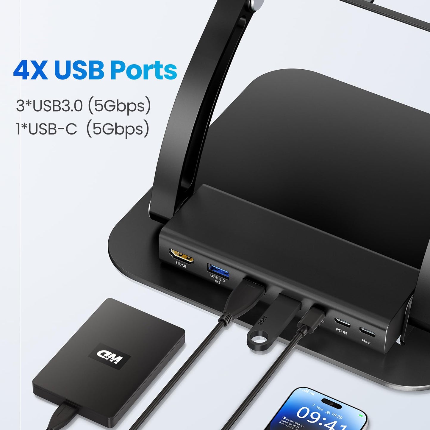 tounee Laptop Stand with Detachable USB-C Hub, 100W PD Charging, 4K@60Hz HDMI, 3 USB Ports